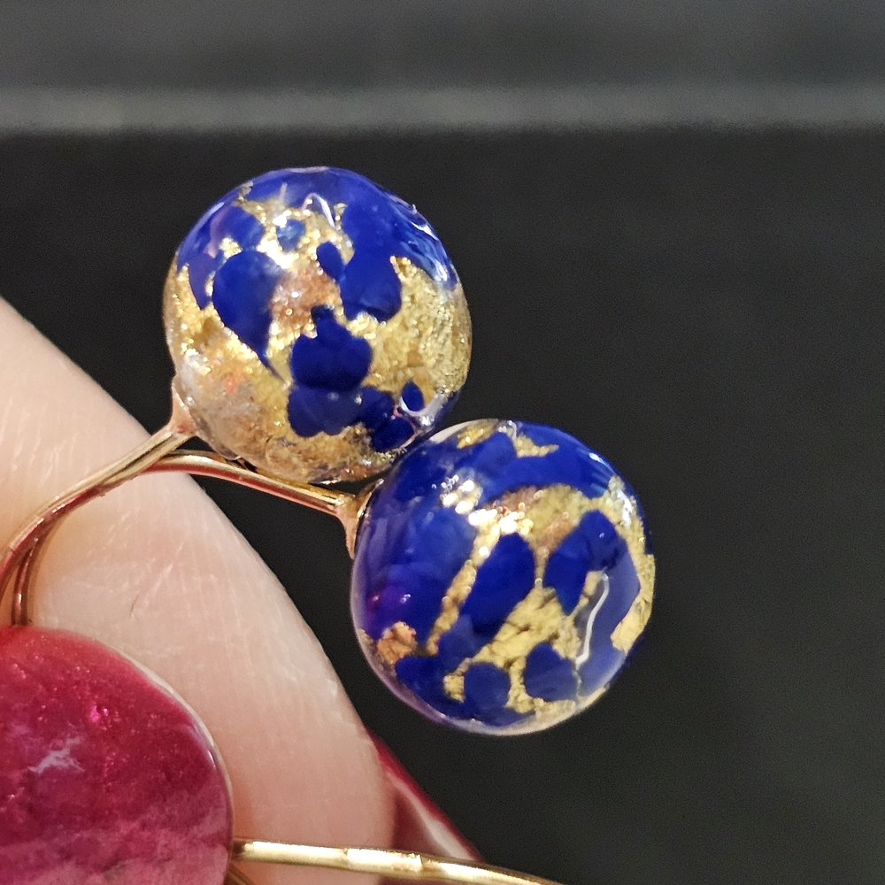 Murano Glass 14K Gold Blue Earrings - Picture 5 of 9